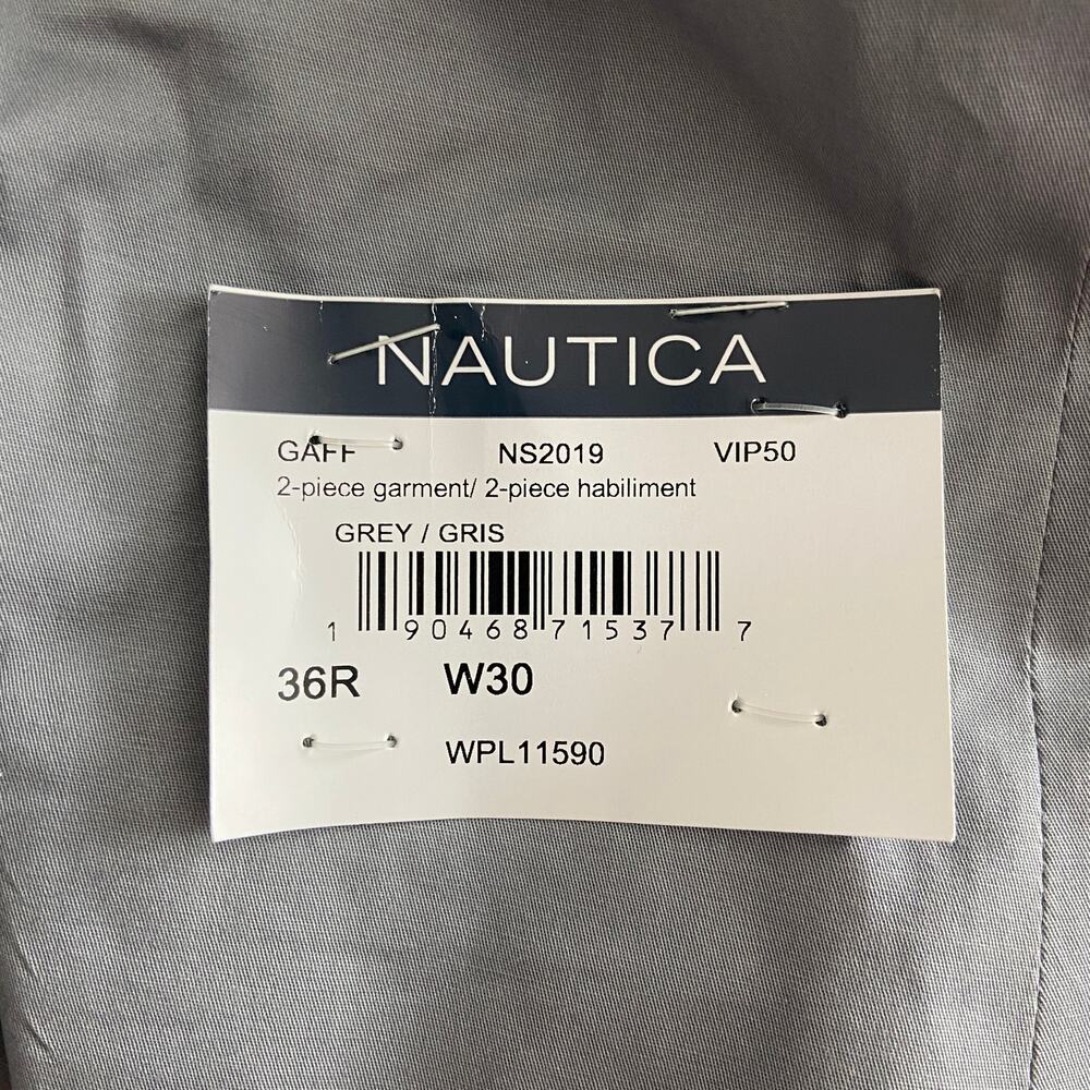 Nautica Men's 2-Piece Suit 36R 30W Bi-Stretch Cotton Gaff Solid Grey NEW - Picture 9 of 10